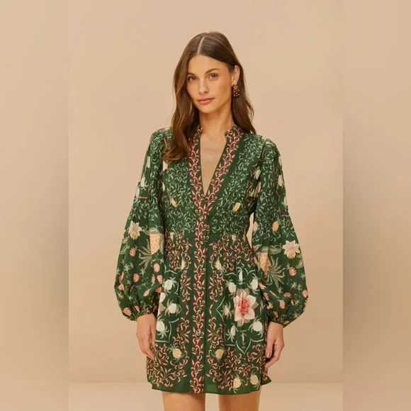 FARM Rio Green Pineapple Garden Long Sleeve Mini Dress - Picture 3 of 6